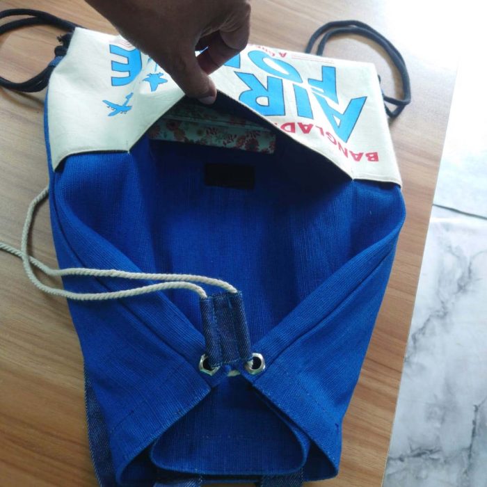 front-pocket Jute Cotton & Denim Drawstring Backpack