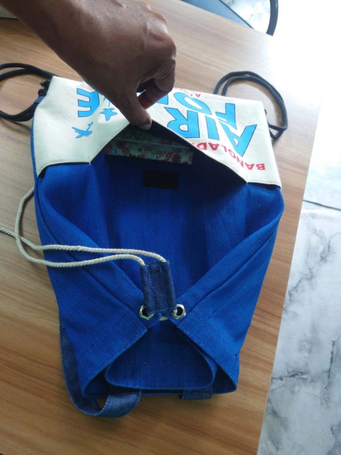 front-pocket Jute Cotton & Denim Drawstring Backpack