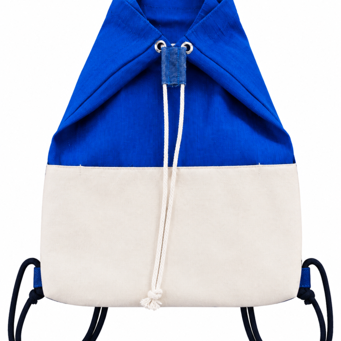 front-side Jute Cotton & Denim Drawstring Backpack