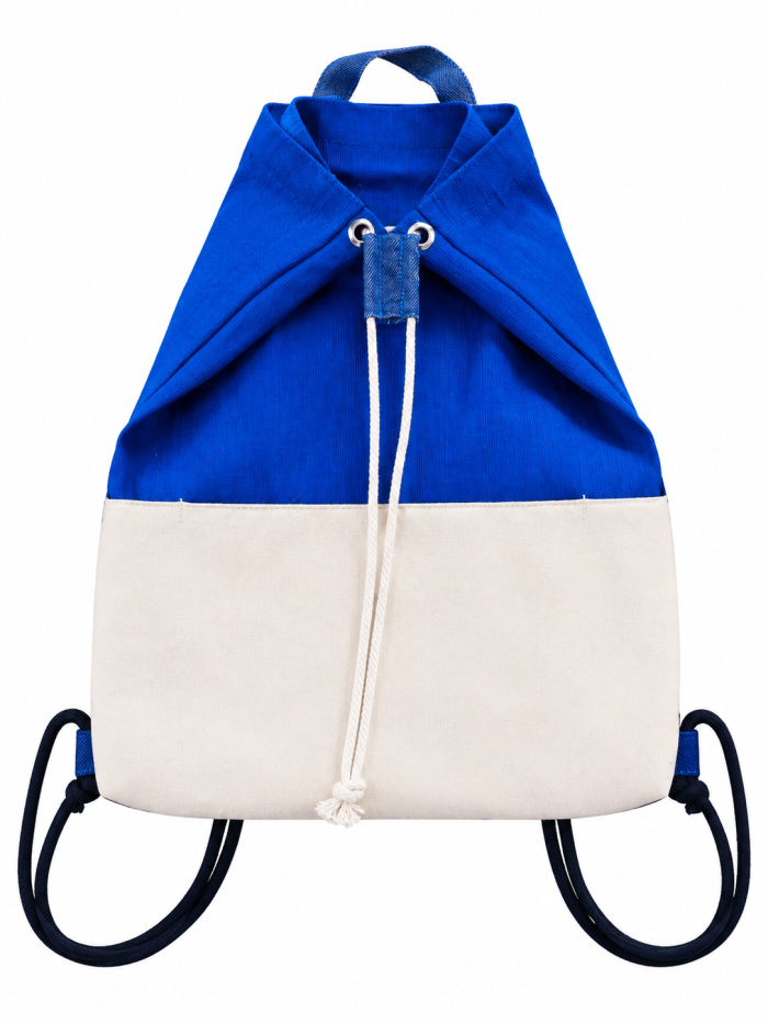 front-side Jute Cotton & Denim Drawstring Backpack