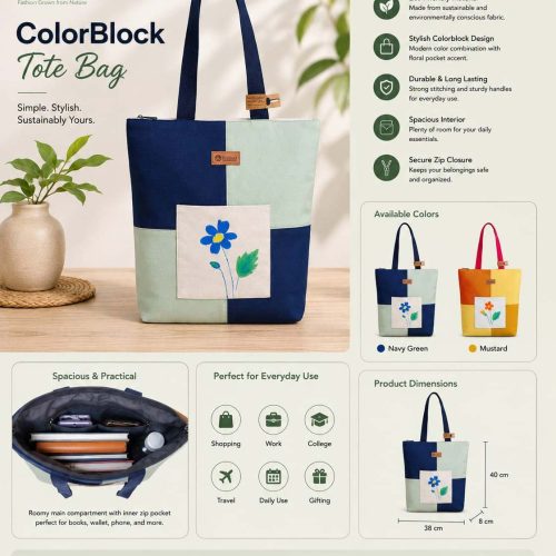 ColorBlock handmade floral tote bag by EcoDael