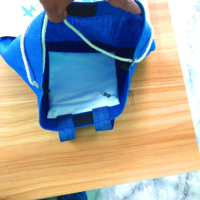 inner-side Jute Cotton & Denim Drawstring Backpack