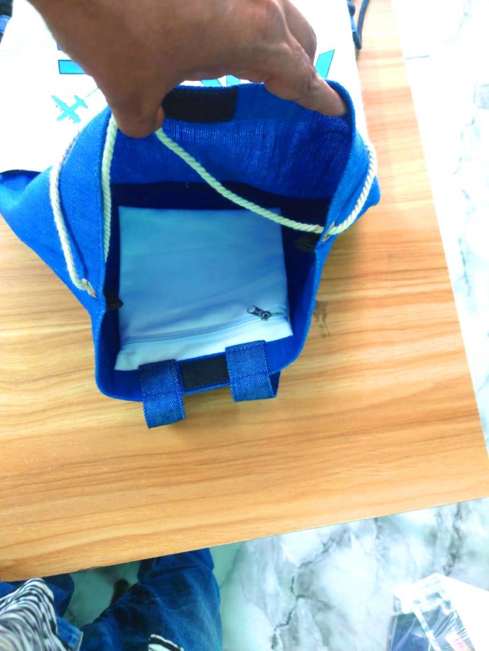 inner-side Jute Cotton & Denim Drawstring Backpack