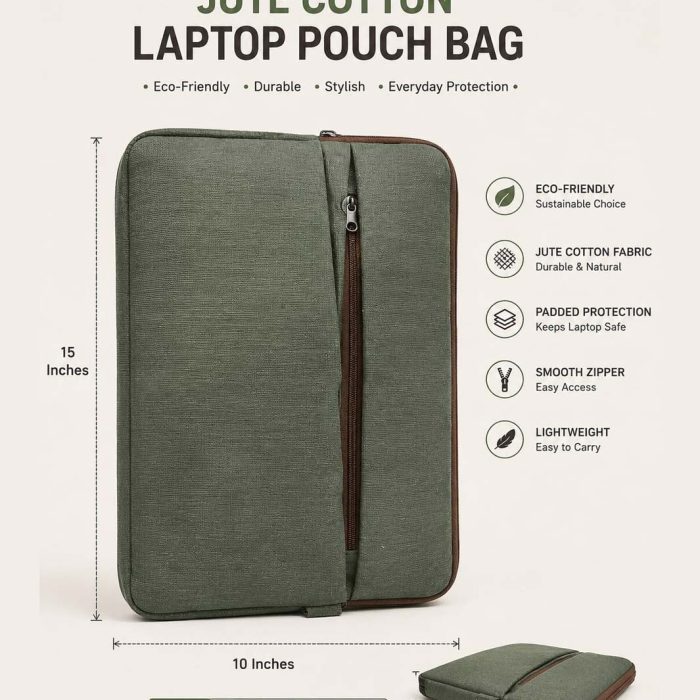 pouse-front-02 Jute Cotton Laptop Pouch Bag