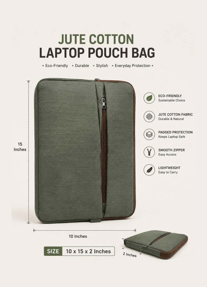 pouse-front-02 Jute Cotton Laptop Pouch Bag