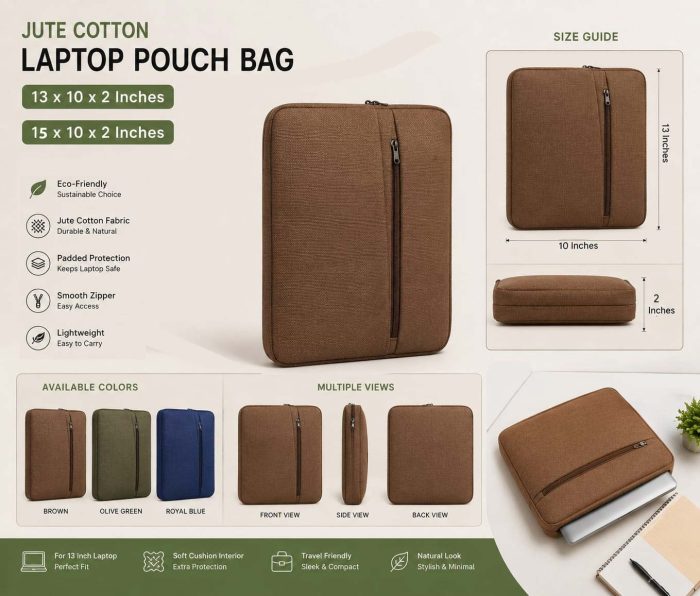 pouse-front-03 Jute Cotton Laptop Pouch Bag