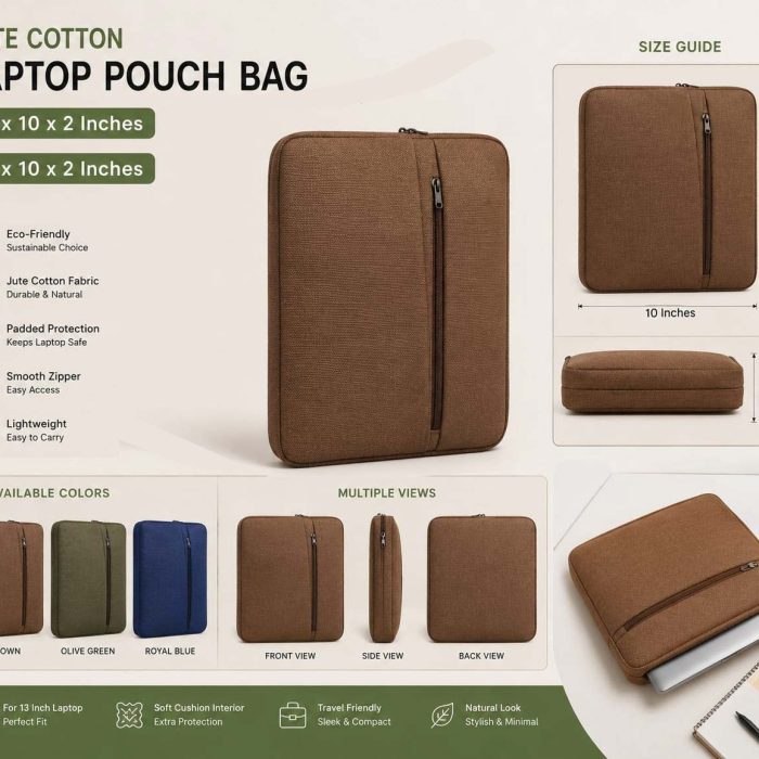 pouse-front-03 Jute Cotton Laptop Pouch Bag