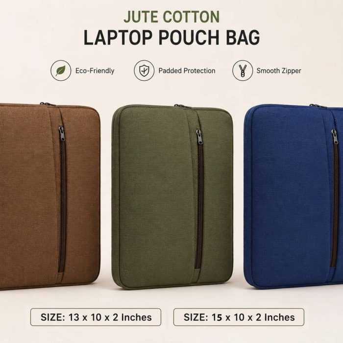 pouse-front-04 Jute Cotton Laptop Pouch Bag