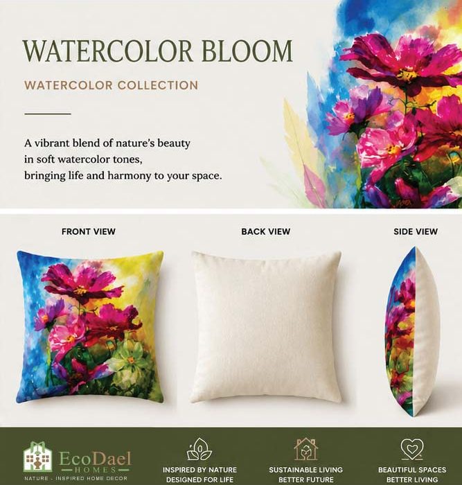 water-color-bloom-02 Watercolor Bloom Floral Cushion Cover | Printed Polyester | EcoDael Homes
