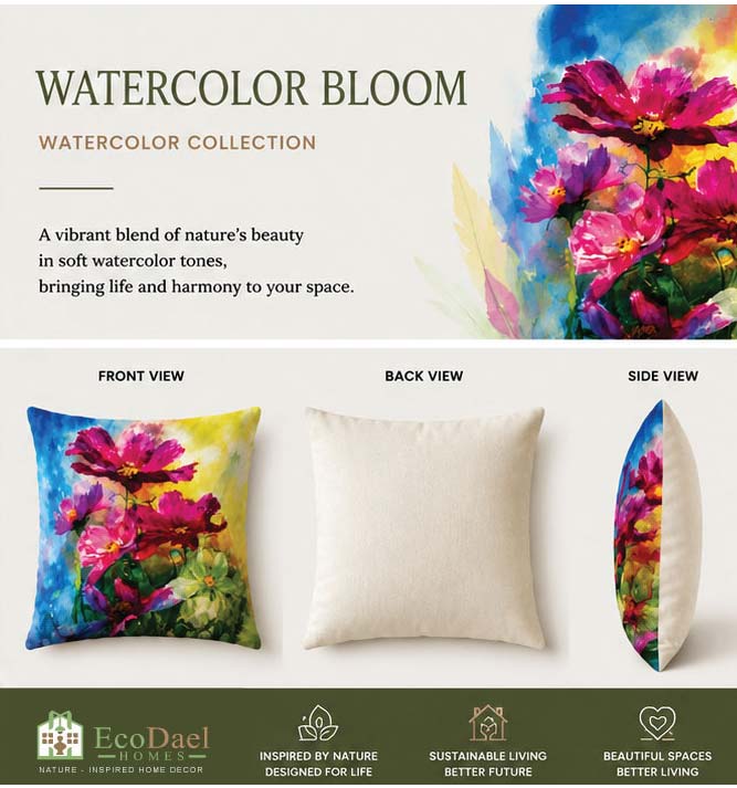 water-color-bloom-02 Watercolor Bloom Floral Cushion Cover | Printed Polyester | EcoDael Homes