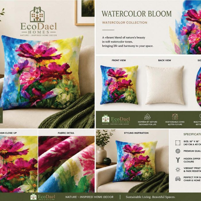 water-color-bloom-03 Watercolor Bloom Floral Cushion Cover | Printed Polyester | EcoDael Homes